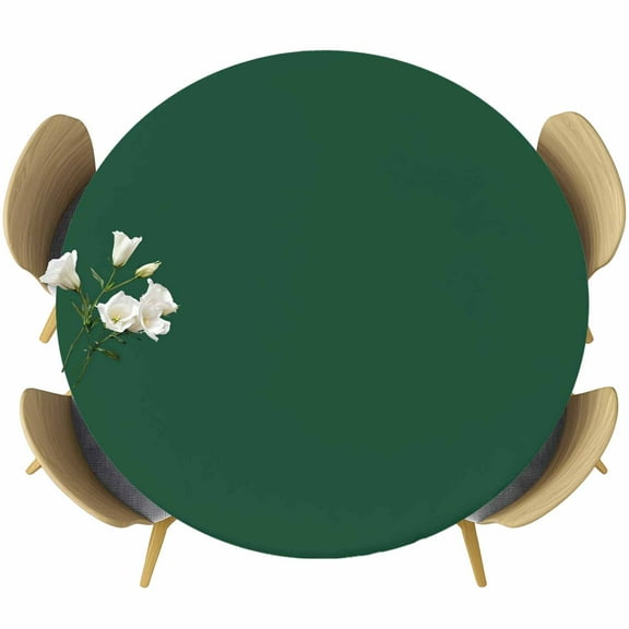 Dark Hunter Green Fitted Round Tablecloths Elastic Edged Table Covers 55"-60",Waterproof Table Cloth for Kitchen Holiday Party Tables Decor