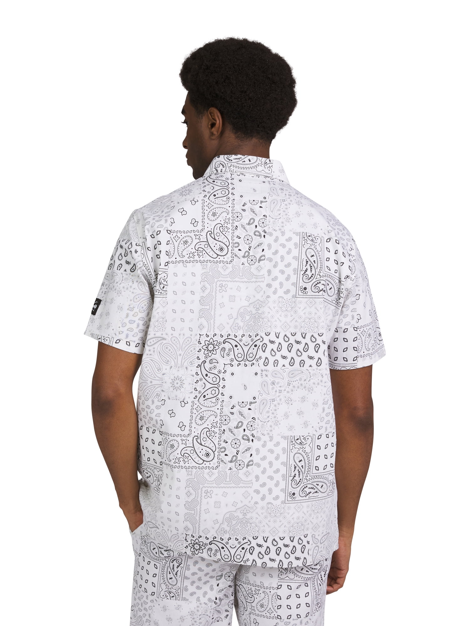 Dogg Supply by Snoop Dogg Men's & Big Men’s Cotton Stretch Paisley Print Patchwork Button-Down Short Sleeve Shirt, Sizes XS-3XL