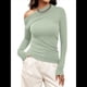 thumbnail image 3 of Blusas de Mujer con Hombros Descubiertos, Elegantes, de Larga, Asimétricas, Ajustadas, para Salir, de Otoño, con Frunces. Verde S, 3 of 8