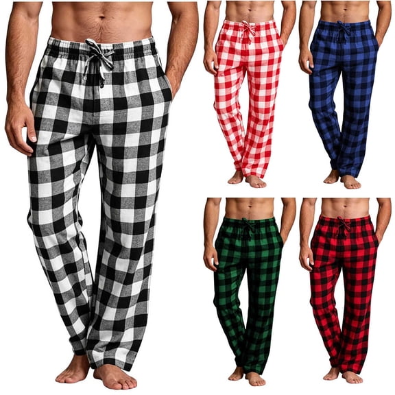 Maean Men's Pajama Pants Plaid Straight Leg Loose Elastic Waist Lounge Bottom Loungewear with Pockets