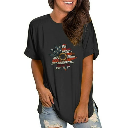 

Qufokar Underscrubs Longsleeve Women Woman Summer Tops Womens Hand Painted American Flag Shirt Side Slit Tee Shirt Pullover Short Sleeve Tops Independence Day Shirt