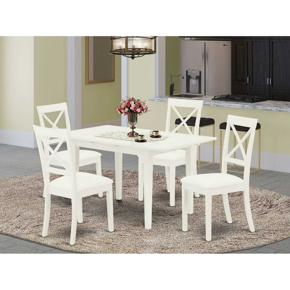East West Furniture NOBO5-WHI-LC 5-Pc Rectangular Dinette Set 4 Dining Chairs with X-Back and a Faux Leather Seat and Butterfly Leaf Dining Room Table with Rectangular Top and 4 Legs- Linen White...