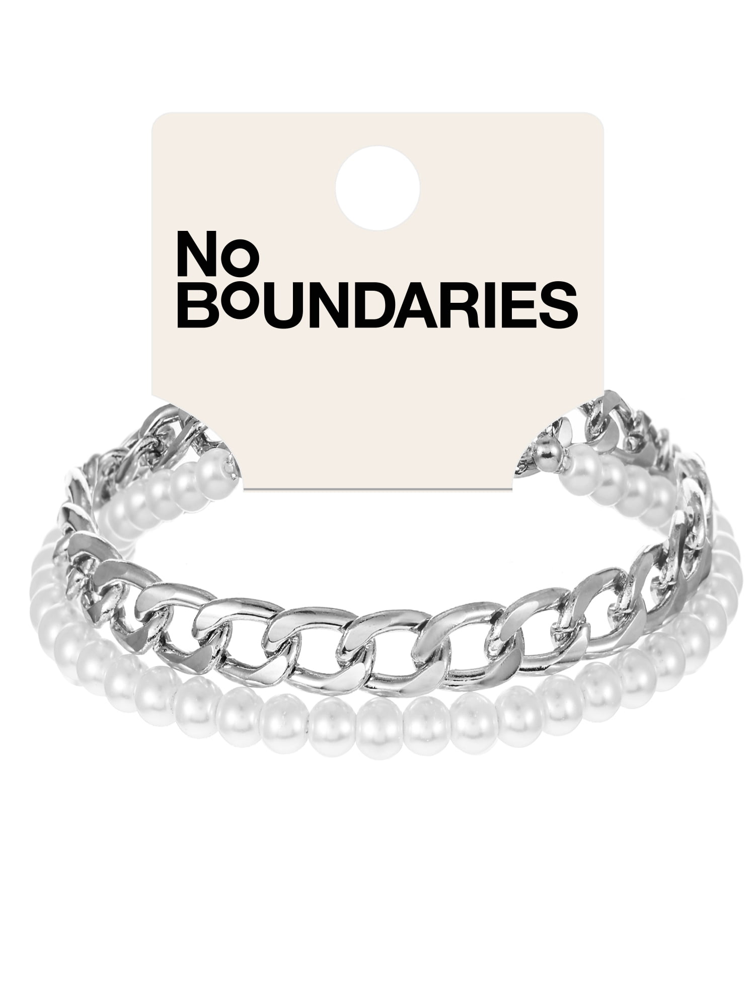 No Boundaries Men's Glass Pearl Bracelet, White and Silver, 1 Pack