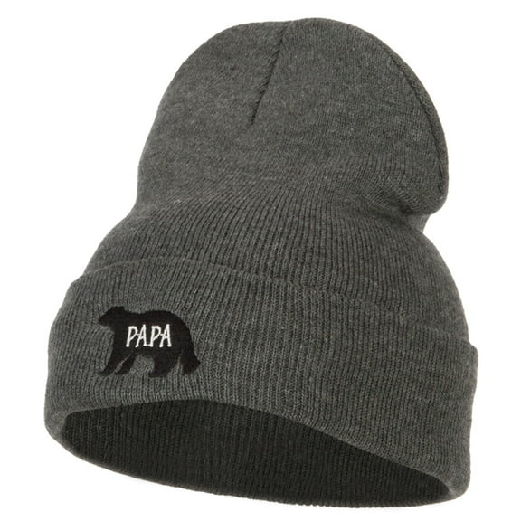 Papa Bear Embroidered Long Beanie - Dk Grey OSFM