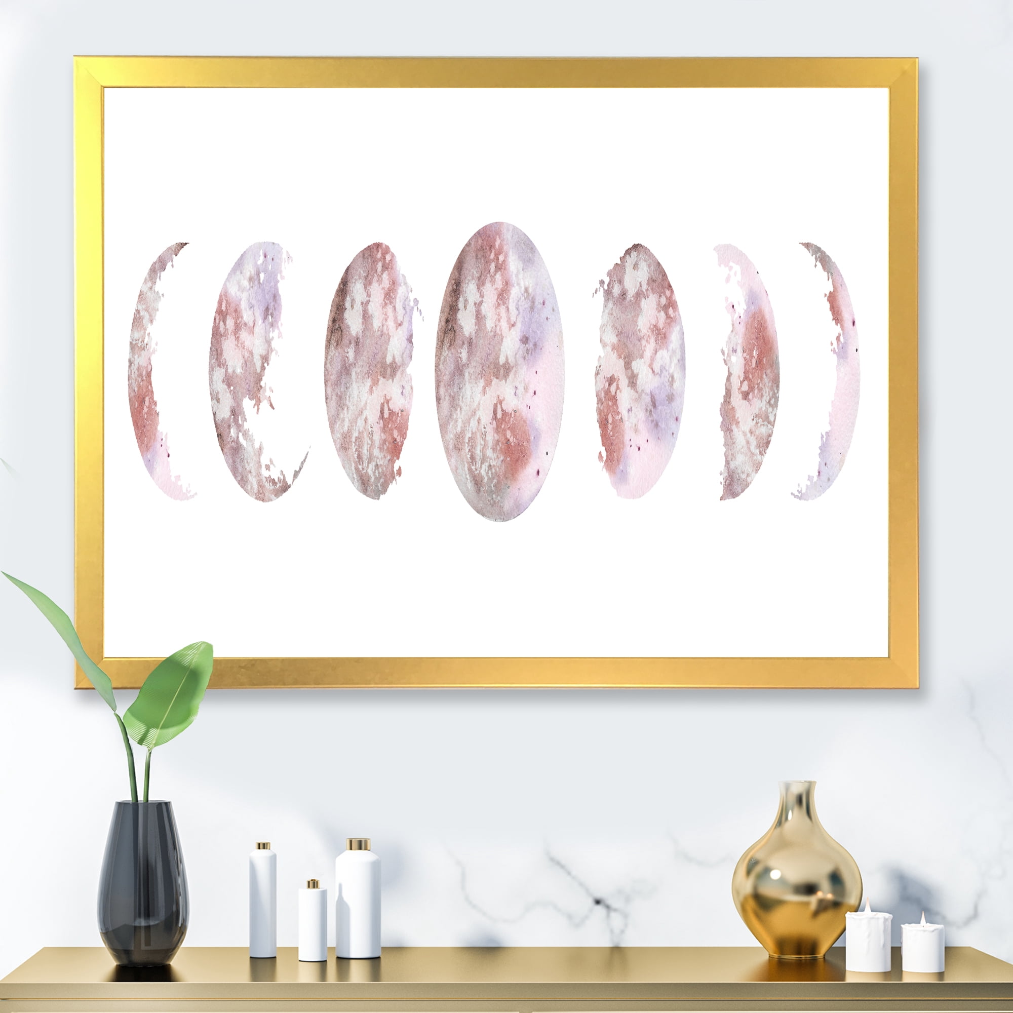 Designart 'Moon Phases On White' Modern Framed Art Print