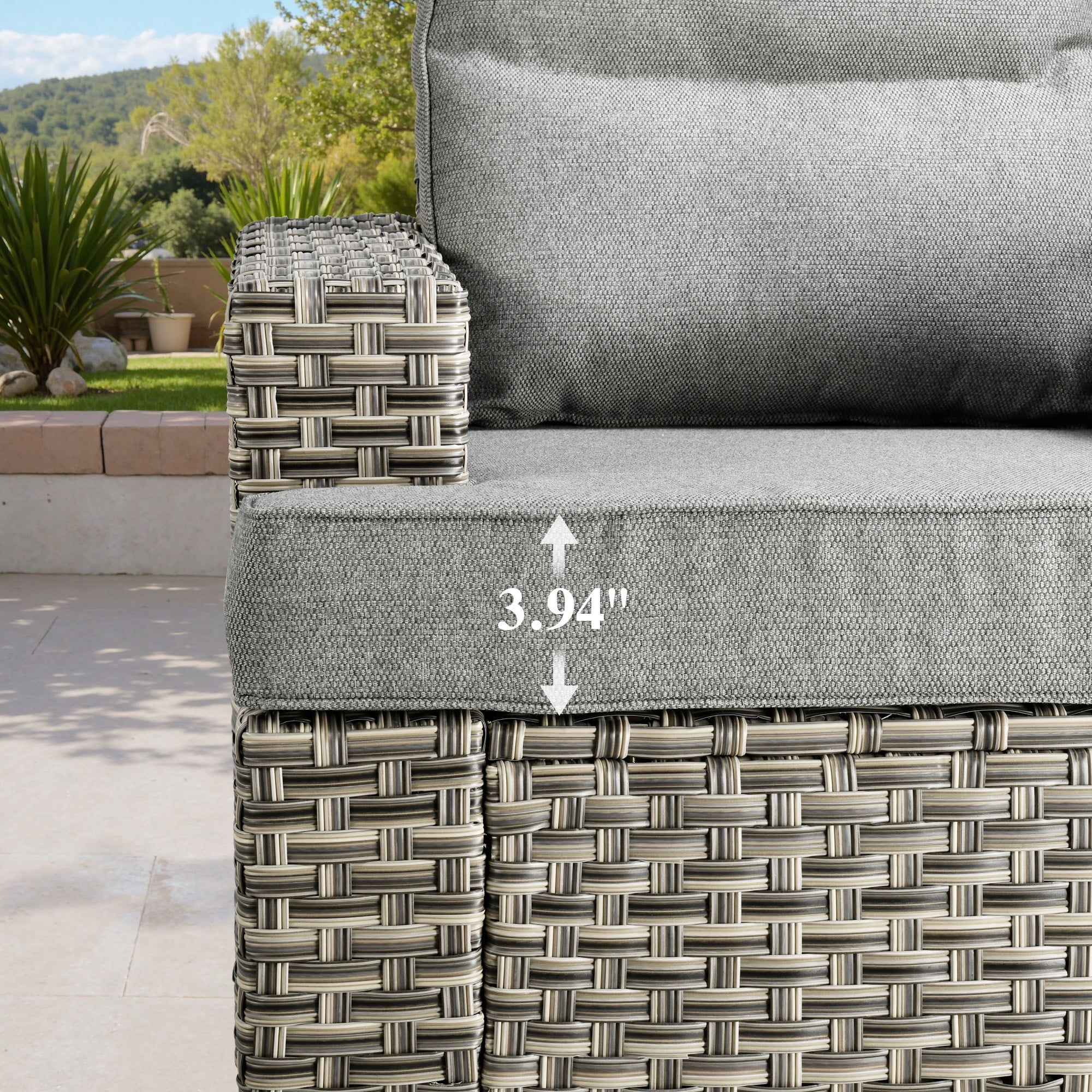 Ovios 8-Piece Outdoor Patio Furniture Set with Solar-Powered Lighted Coffee Table All-Weather Wicker Conversation Seating with Ottomans, Dark Gray