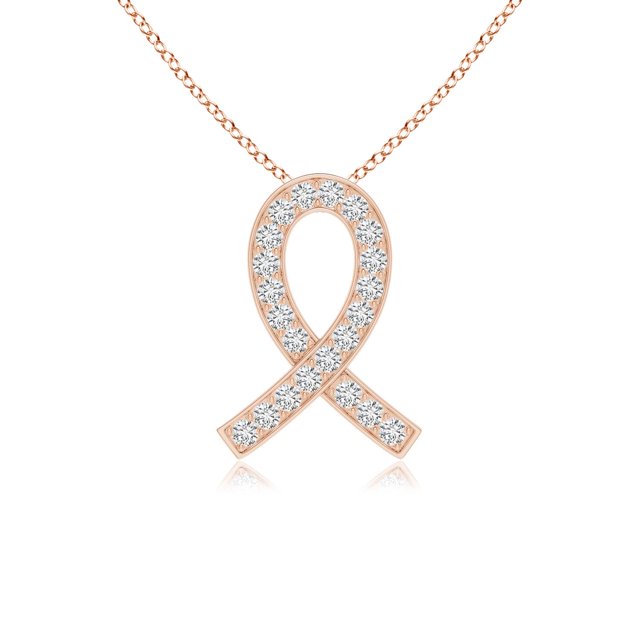 Angara Natural Diamond Necklace - Pave-Set Diamond Awareness Ribbon Pendant in 14K Rose Gold for Women