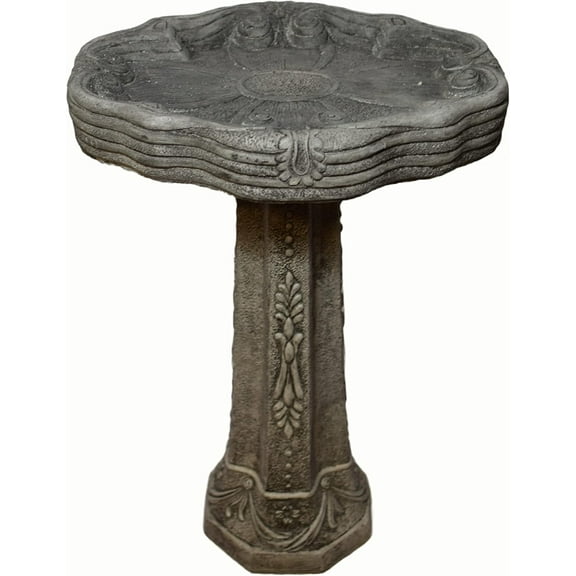 Solid Rock Stoneworks Dogwood Birdbath 27" Tall x 18" Diameter 2pc Pre Aged Color