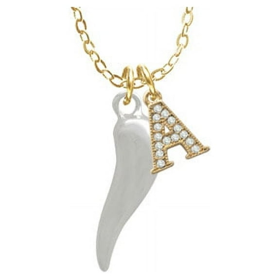 Good Luck Italian Horn - A - Gold Tone Crystal Initial Sophia Necklace, 18" 1"