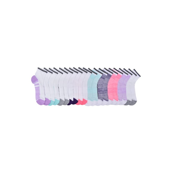 Athletic Works Girls Cushioned Ankle Socks, 10-Pack, Sizes S (6-10.5) - L (4-10)