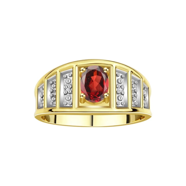 RYLOS Rings for Women 14K Yellow Gold Ring Classic Style 7X5MM Oval Gemstone & Diamond Ring January Garnet Jewelry Size 9