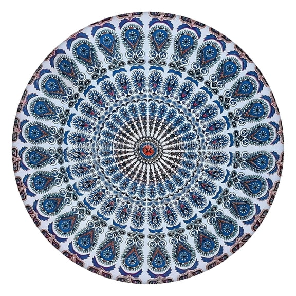 Stretch Round Tablecloth Bohemian Floral Design, Elastic Hem for 38"-42" Tables, 44" Spill Resistant for Indoor Outdoor Use