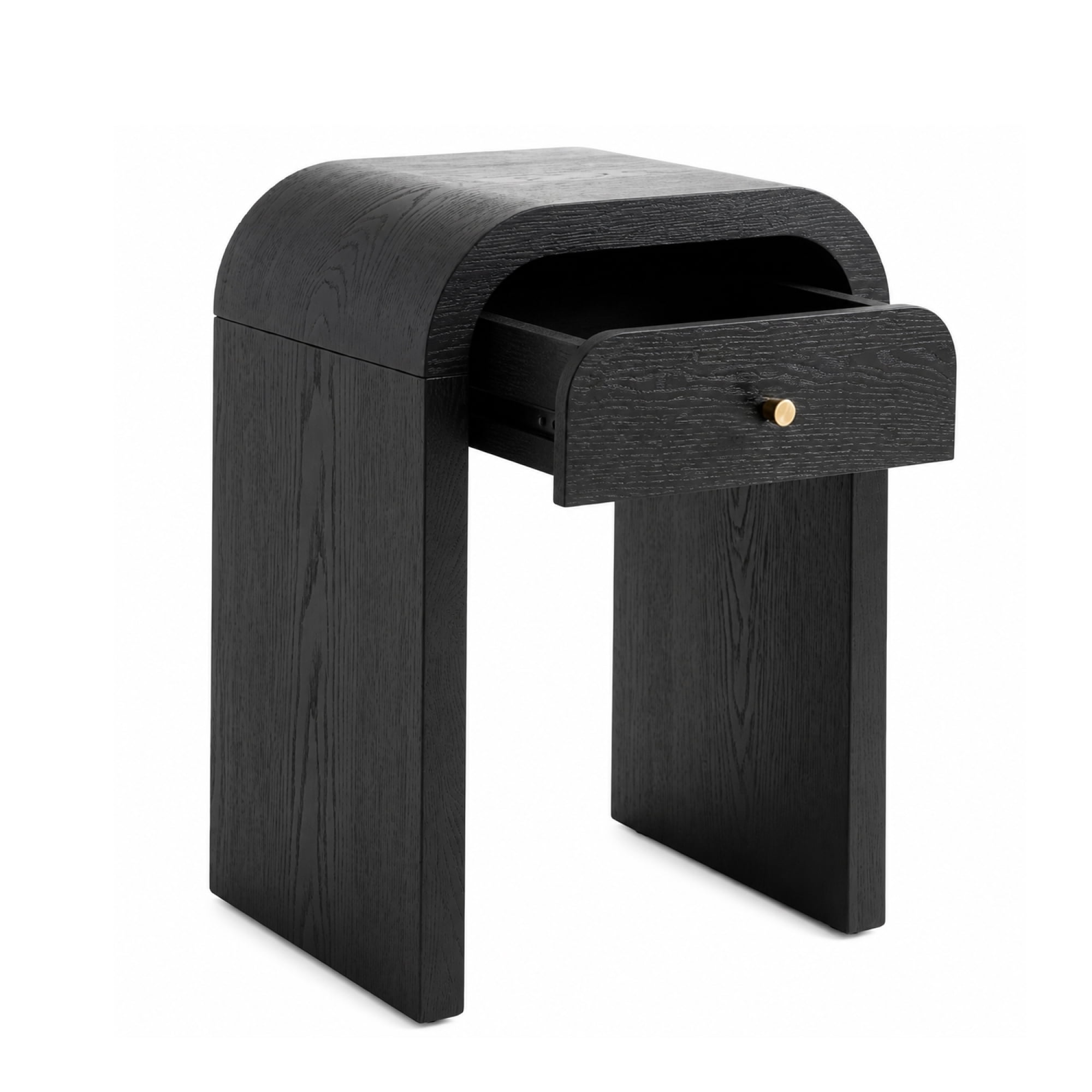 Leumius Curved Side Table with 1 Drawer Nightstand Side End Table with Rounded Edge Tabletop for Bedroom Living Room Black