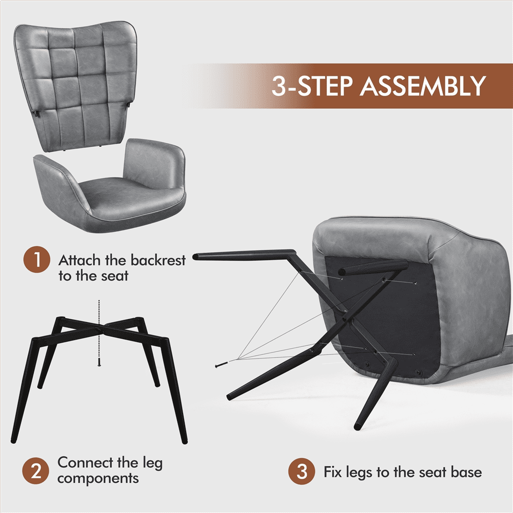 Alden Design Mid-Century Modern Faux Leather Wingback Accent Chair, Gray