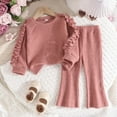thumbnail image 2 of Wuxian Girls Toddler Kids Sweater Outfits Cute Casual Crewneck Ruffle Long Sleeve Solid Pullover Top With Flared Pants 2 Piece Set Knitted Set Soft Fall Winter Warm Clothes Set,Brick Red,9-12 Months, 2 of 9