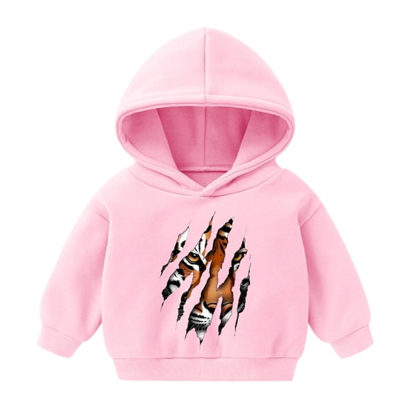 FAIOROI Little Girls Hoodie 6T Pink, Tiger Claw Print - Durable Easy Care Hooded Sweatshirt for Daily & Active Play