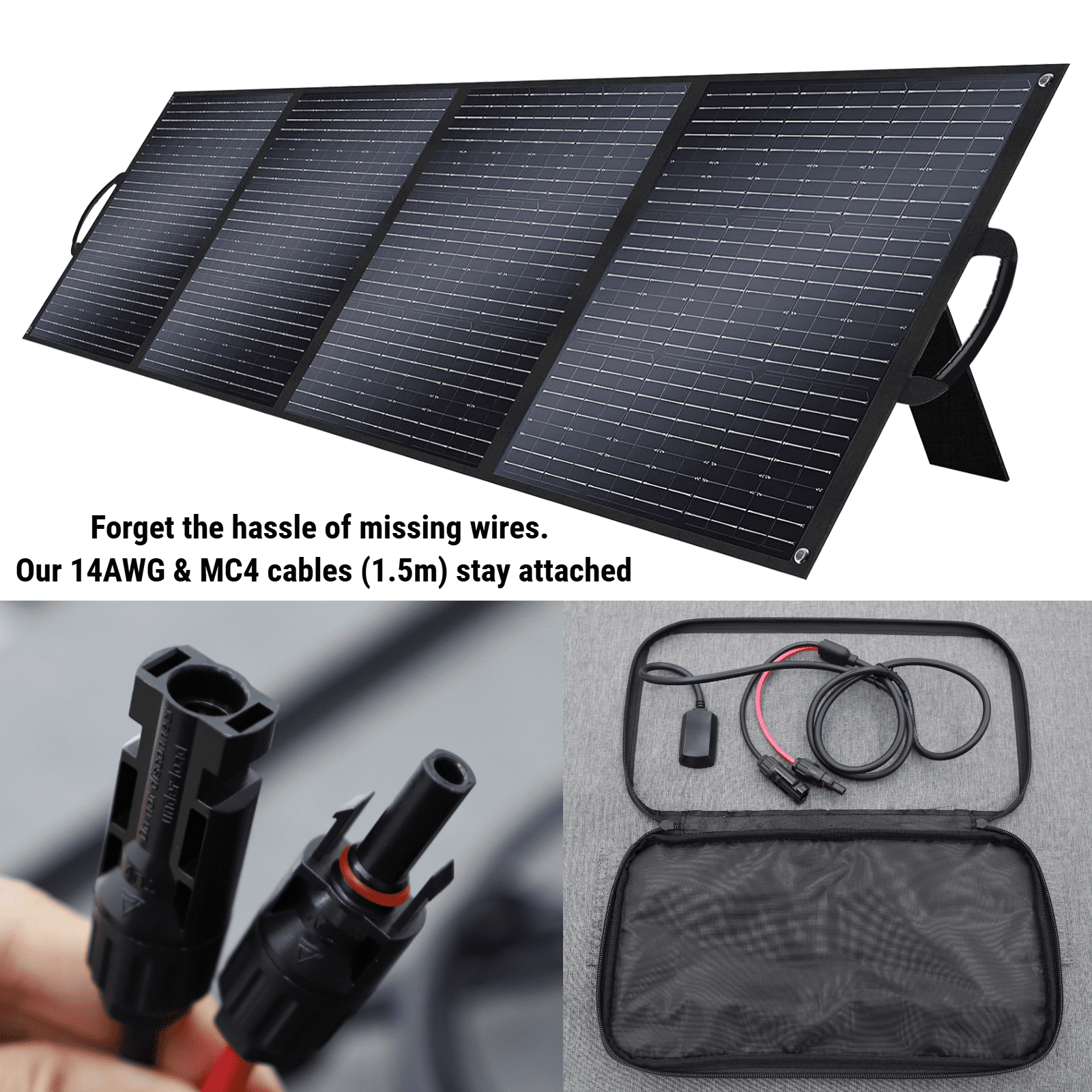 SolarPlay 200W Foldable Solar Panel High Efficiency Portable Charger IP65 Waterproof Backup Power Supply with Kickstand for Camping Emergency RV Outdoor Use