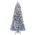 thumbnail image 1 of Gymax 7 FT Pre-Lit Artificial Christmas Tree Blue Hinged Xmas Tree w/ 1062 Frosted PVC Branch Tips, 1 of 10