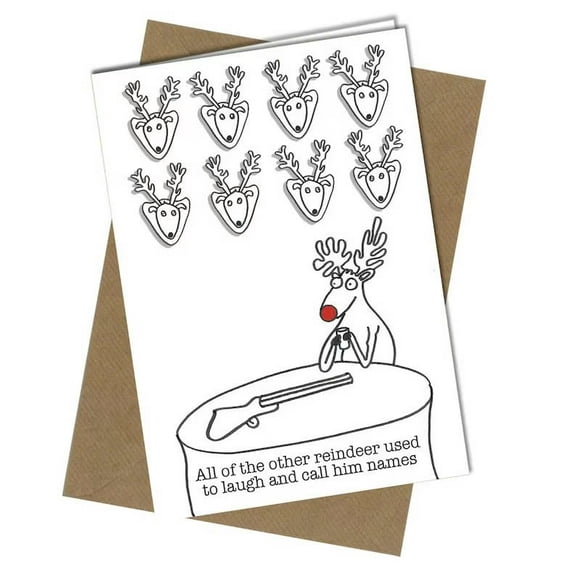 Funny Christmas Card – "All of the Other Reindeer Used to Laugh and Call Him Names" - Humorous Holiday Greeting Card with Envelope – Perfect for Friends and Family