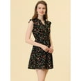 thumbnail image 2 of Unique Bargains Women's Floral Ruffle V-Neck Cap Sleeve Casual Summer Dress S Black, 2 of 6