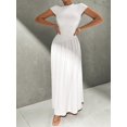 thumbnail image 6 of White Elegant Minimalist Daily Wear High Neck Short Sleeve A-Line Maxi Dress, 6 of 8