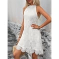 thumbnail image 6 of Women'S Sleeveless Halter Neck Water Soluble Lace Embroidered Dress Summer Elegant White S, 6 of 9