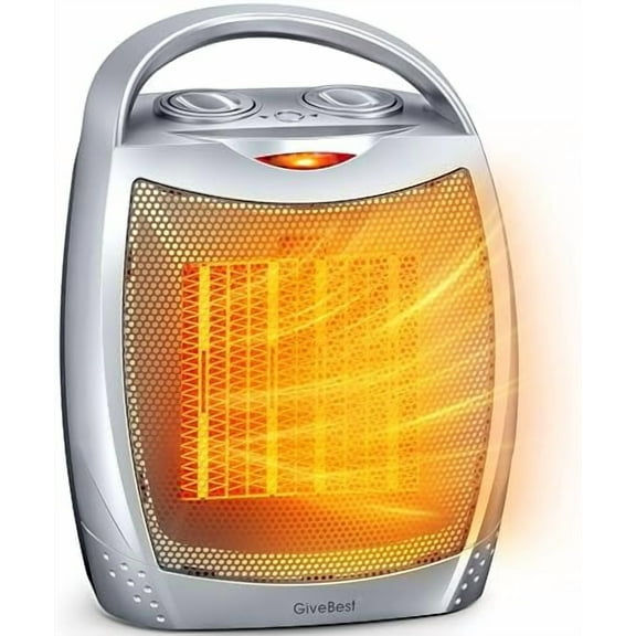 GiveBest Portable Electric Space Heater with Thermostat, 1500W/750W Safe and Quiet Ceramic Heater Fan, Heat Up 200 Square Feet for Office Room Desk Indoor Use, Silver