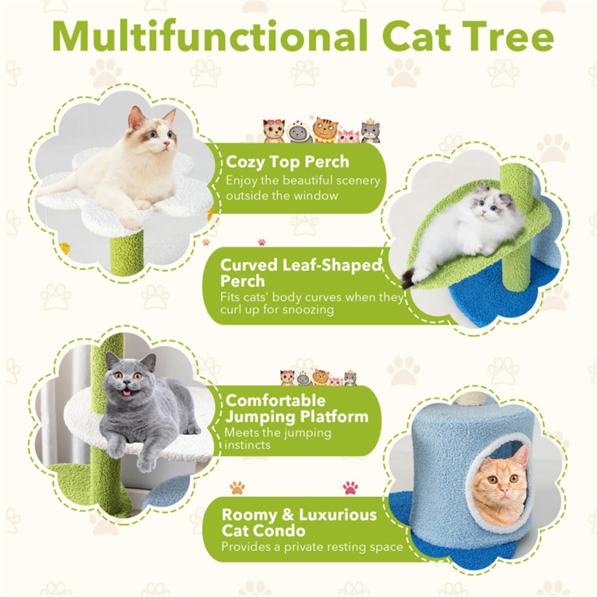 Kadyn 34" Cute Cat Tree Kitten Cat Tower for Indoor Cat Condo Sisal Scratching Posts with Jump Platform Cat Furniture Activity Center Play House, Blue