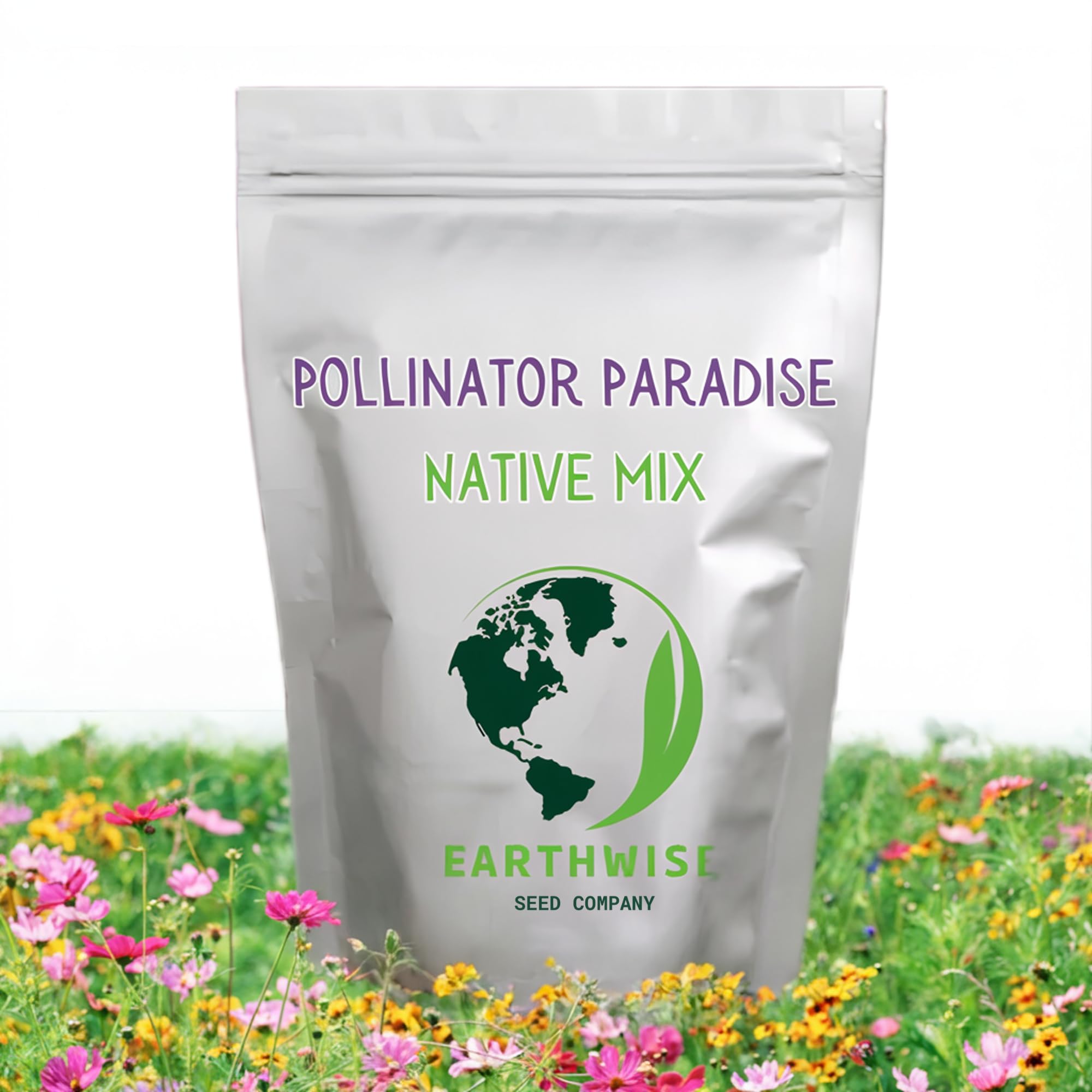 Earthwise Pollinator Paradise Native Wildflower Seed Mix for Bee and Butterfly Gardens, Drought Tolerant Blend,  ½ lb, Covers 1,200 Sq ft.
