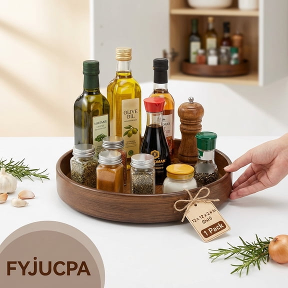 Wood Lazy Susan Organizer Round Lazy Susan Turntable Rotatable Lazy Susan Turntable Organizer Practical Kitchen Turntable Organizer for Centerpiece Table Spices Pantry