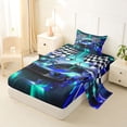 thumbnail image 2 of Castle Fairy Neon Race Car Trio Twin Sheet Sets 3pcs for Teens, Checkered Flag Print Bedding for Bedroom, Blue Teal, 2 of 6
