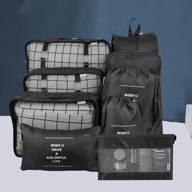 Juego de 9 bolsas organizadoras de equipaje plegables para ahorrar espacio para vacaciones familiares (C)