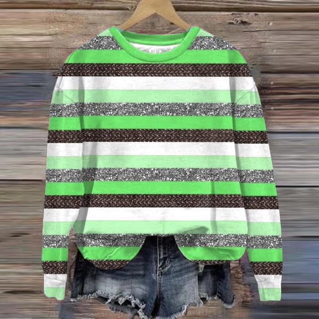 Sentmoon Mode Ample Manches Longues Hauts pour Femmes Col Rond Rayé Chemises Manches Longues pour Femmes Surdimensionné Mode Tendance Femmes Vert TG jusqu'à 40% de Réduction