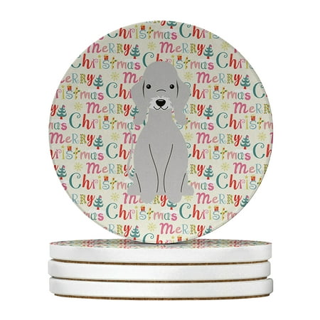 

Merry Christmas Bedlington Terrier Blue Large Sandstone Coasters Pack of 4 4 in x 4 in