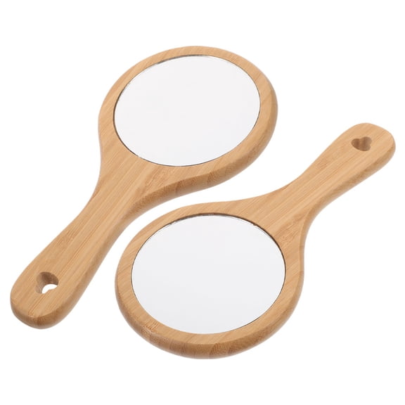 LEORX Makeup Mirror Wooden Handheld Mirror Glass Light Brown 2Pcs for Cosmetic Application