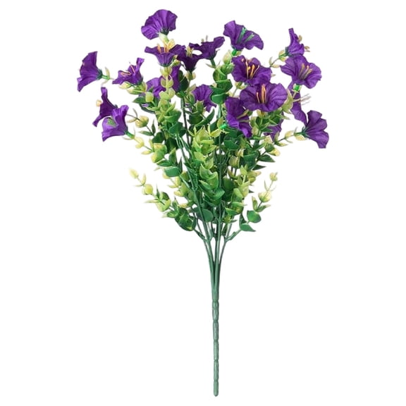 Artificial Morning Glory Flowers for Outdoors, Silk Morning Glory Bush, Faux Flowers UV Resistant Artificial Flowers for Outdoor Garden Patio Grave Table Centerpiece Decor, 1Pc(Purple,13.7x5")