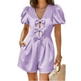 thumbnail image 4 of Summer Short Sleeve Women V-neck Solid Bow Front  Jumpsuit, 4 of 8