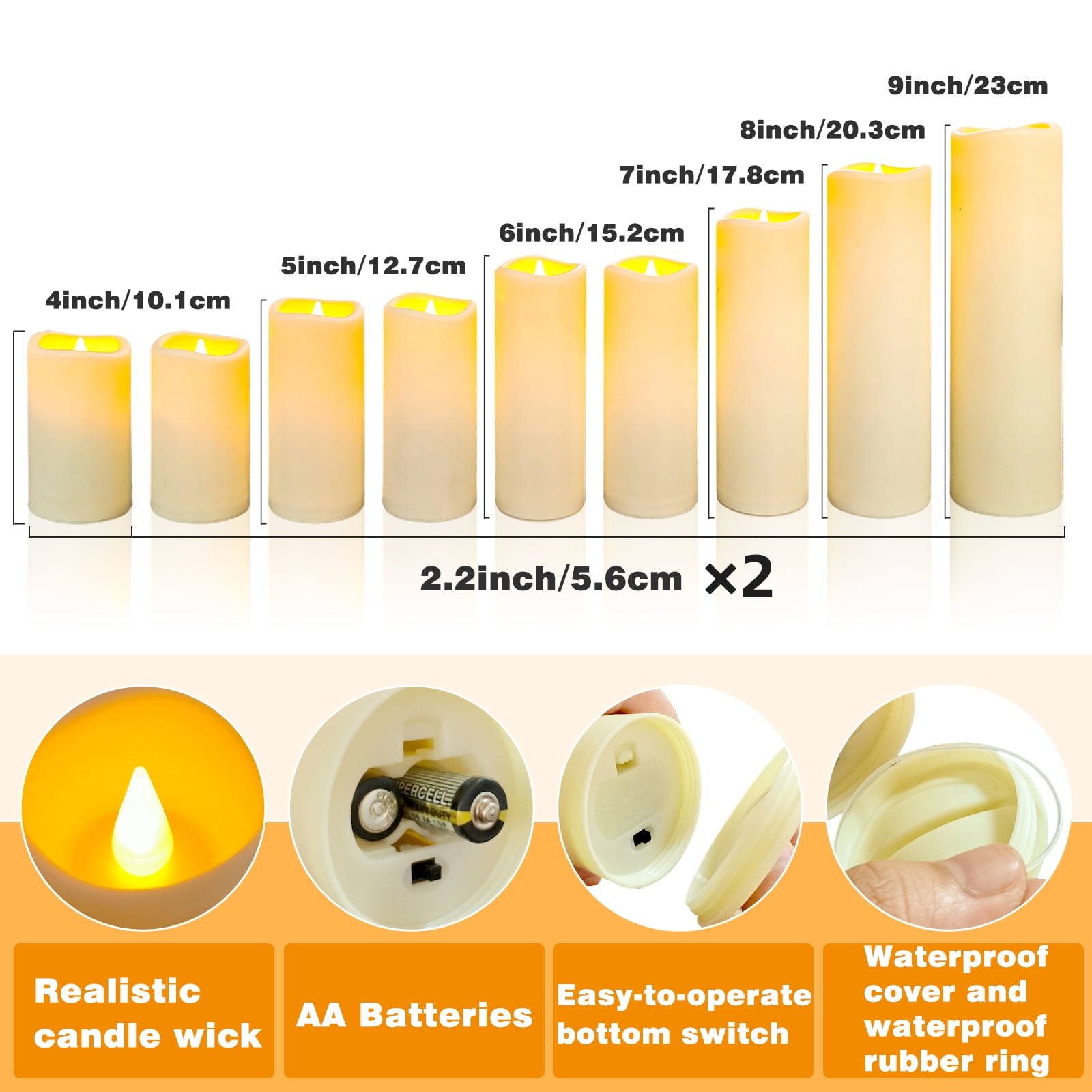 OSHINE Set of 18 Flameless Candles Outdoor Waterproof Plastic LED Pillar Candles Battery Operated Candles Ivory Frosted with 10-Key Remote and Timers Halloween