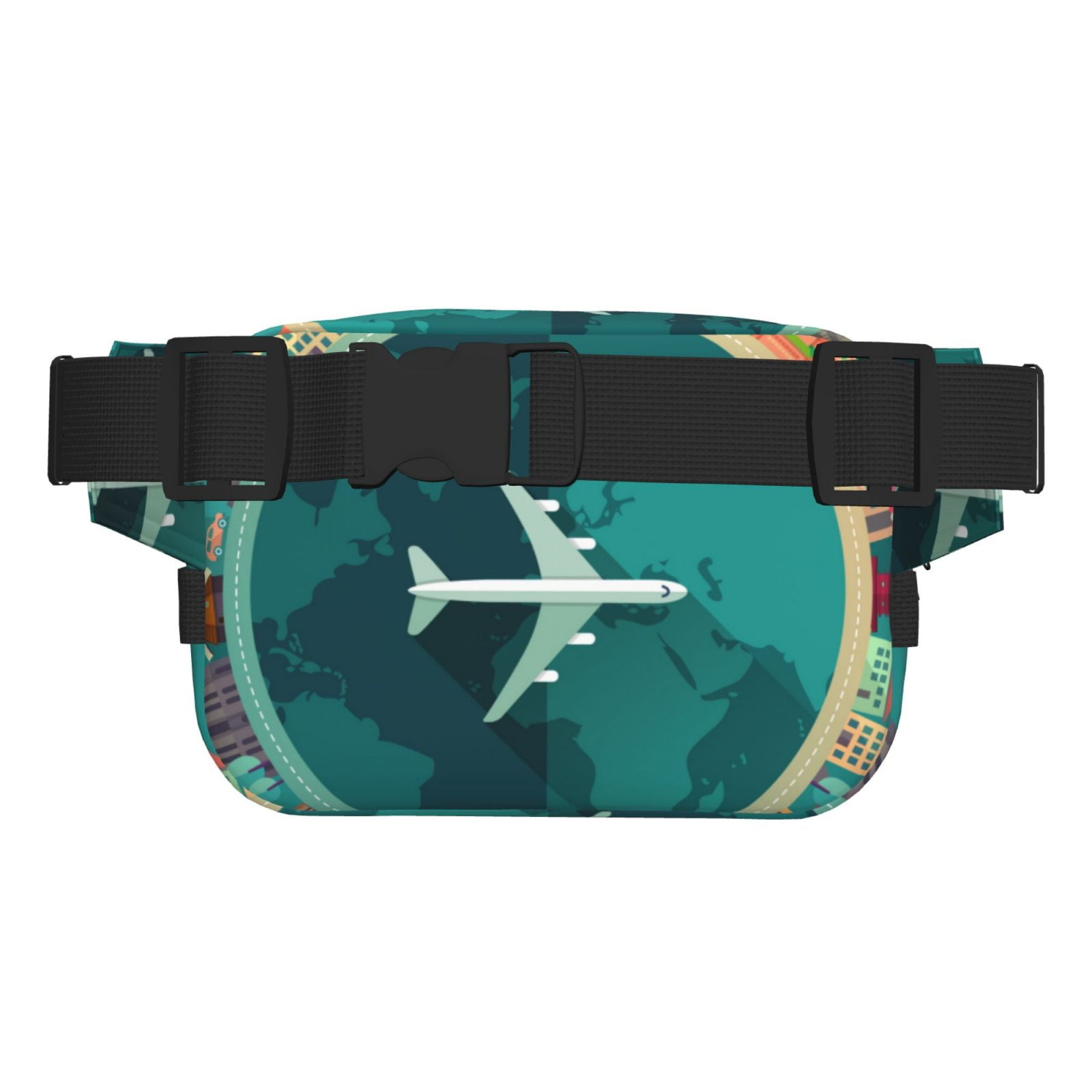 Picia Around The Planet Print Square Double-Layer Waist Bag Mini Adjustable Waist Belt Bag Exercise Running Travel Hiking