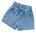 thumbnail image 2 of Danhjin Girl's Jean Shorts Summer Korean Ripped Denim Shorts Solid Color Trendy Versatile Shorts with Pocket, 2 of 3