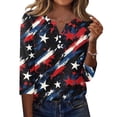 thumbnail image 3 of Women's Independence Day 3/4 Sleeve Sweaters, Flag Printed Button Neck Blouses for Women, Spring Oversized Light Fit Tops, 3 of 5