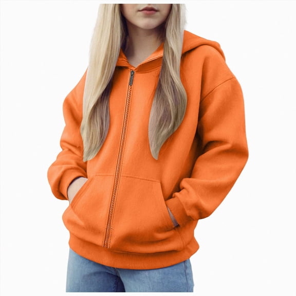 TOWED22 Hoodies for Teen Girls Boys Baggy Zip Up Classic Hooded Sweatshirts Casual Solid Long Sleeve Jacket with Pockets(Orange,18-24 M)