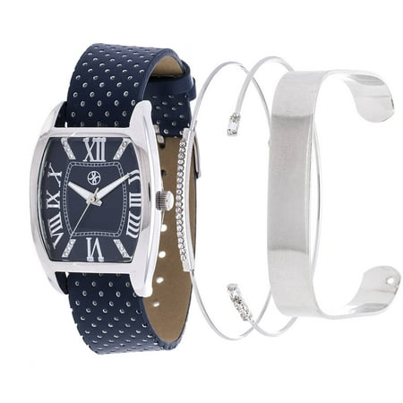 Texas A&m Wrist Watch - Xtreme Arm Candy Ladie's Fashion Silver Square Case / Navy Blue Leather Strap Watch with a Set of 2 Bracelets