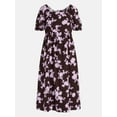 thumbnail image 2 of Time and Tru Women's and Women's Plus Cotton Back Tie Midi Dress with Short Puff Sleeves, Sizes XS-4X, 2 of 4