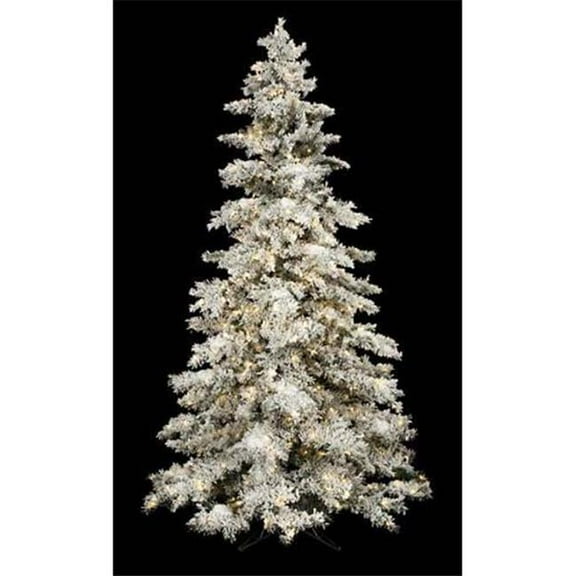 C-91064-2 12 ft. Heavy Flock Snow Tree, Green & Flock