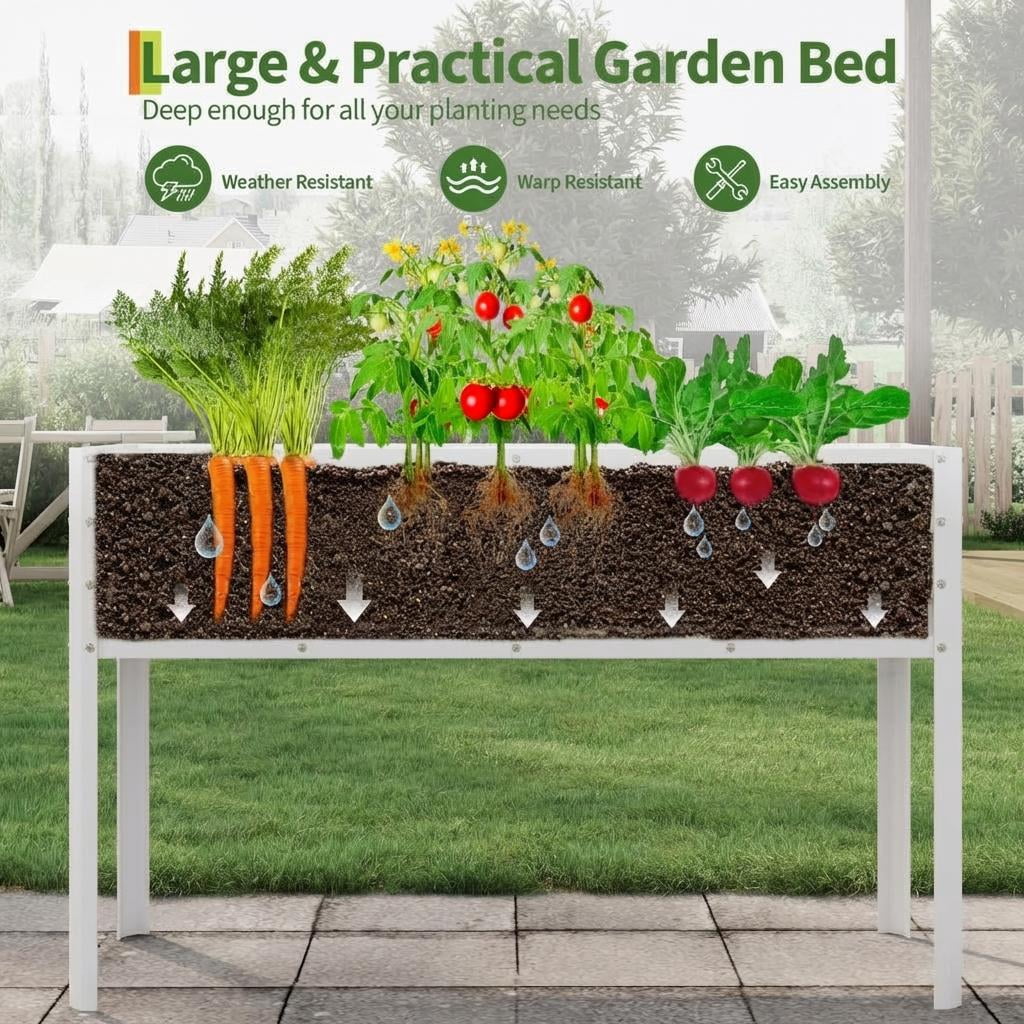 32" Tall Self-Watering Raised Garden Bed with Legs, Heavy Duty Galvanized Steel Planter, Modular Ergonomic Design for Patio Backyard, Beige