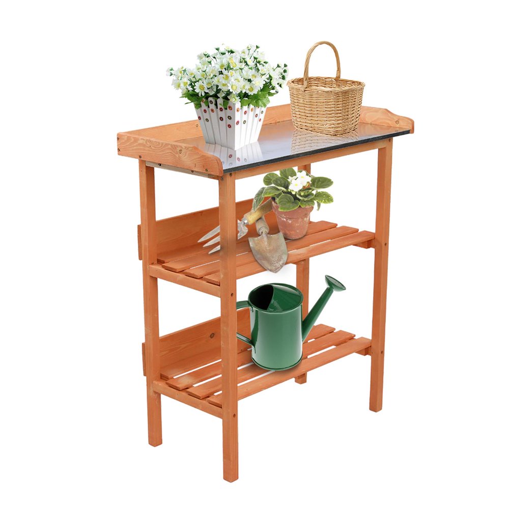 GoDecor Wooden Potting Bench Tool Storage Shelf Table Brown Walmart
