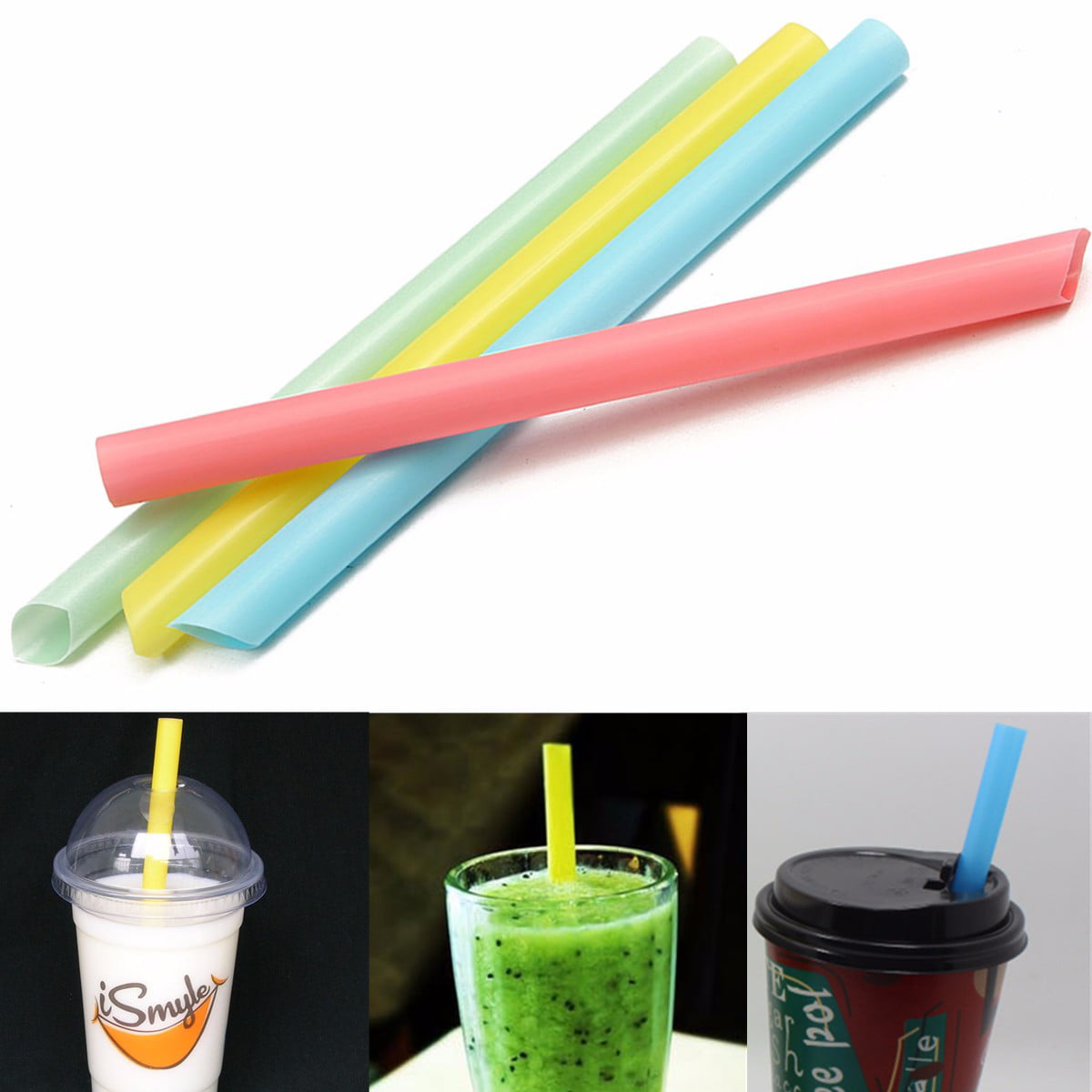 500PCS BLACK WITH GOLD MILKSHAKE JUMBO SMOOTHIE THICK DRINK DRINKING STRAW PARTY 