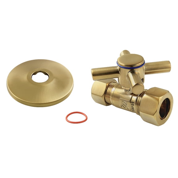 Kingston Brass CC44457DXK 5/8-Inch O.D. Comp x 1/2-Inch O.D. Comp Quarter-Turn Straight Shut-Off Valve with Flange in Brushed Brass