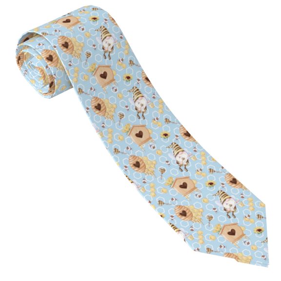 Salouo Cute Gnome Bee Collects Honey Pattern Men's Silk Ties 4.7"Necktie for Men Formal Ties Business Necktie Men's Wedding Fashion Accessory